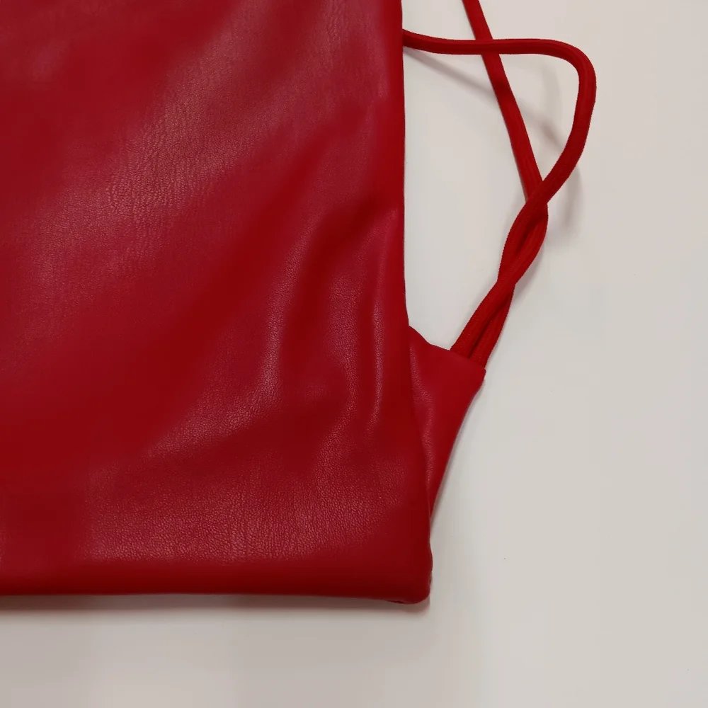 JORDAN Red Faux Leather Drawstring Backpack with Gold Jumpman